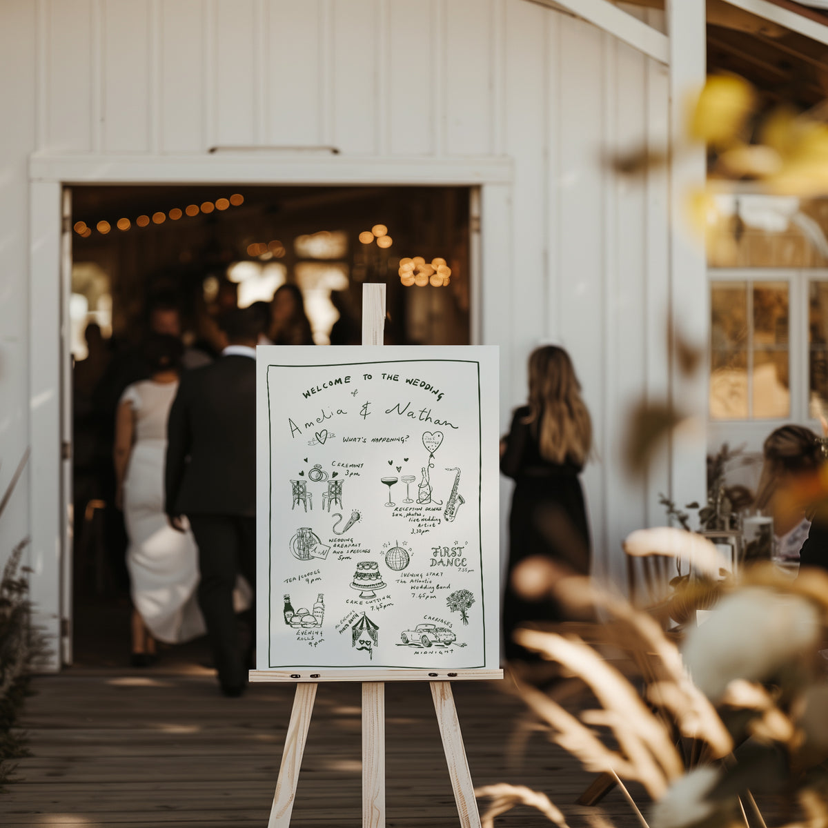 Hand-Illustrated Bespoke Wedding Welcome Sign & Timeline