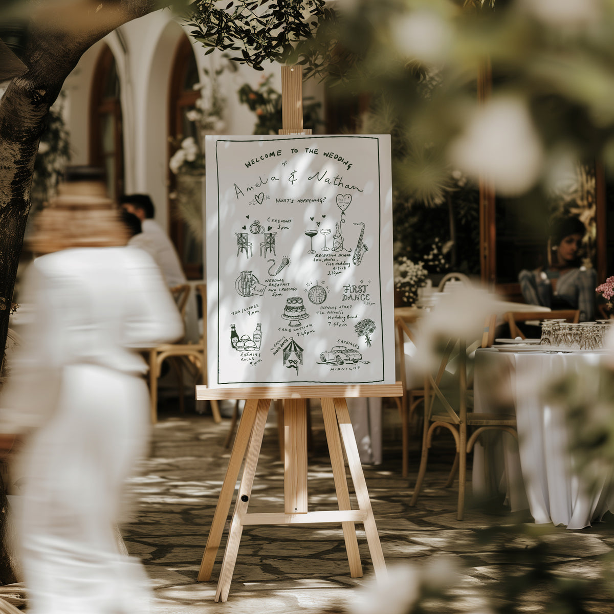 Hand-Illustrated Bespoke Wedding Welcome Sign & Timeline