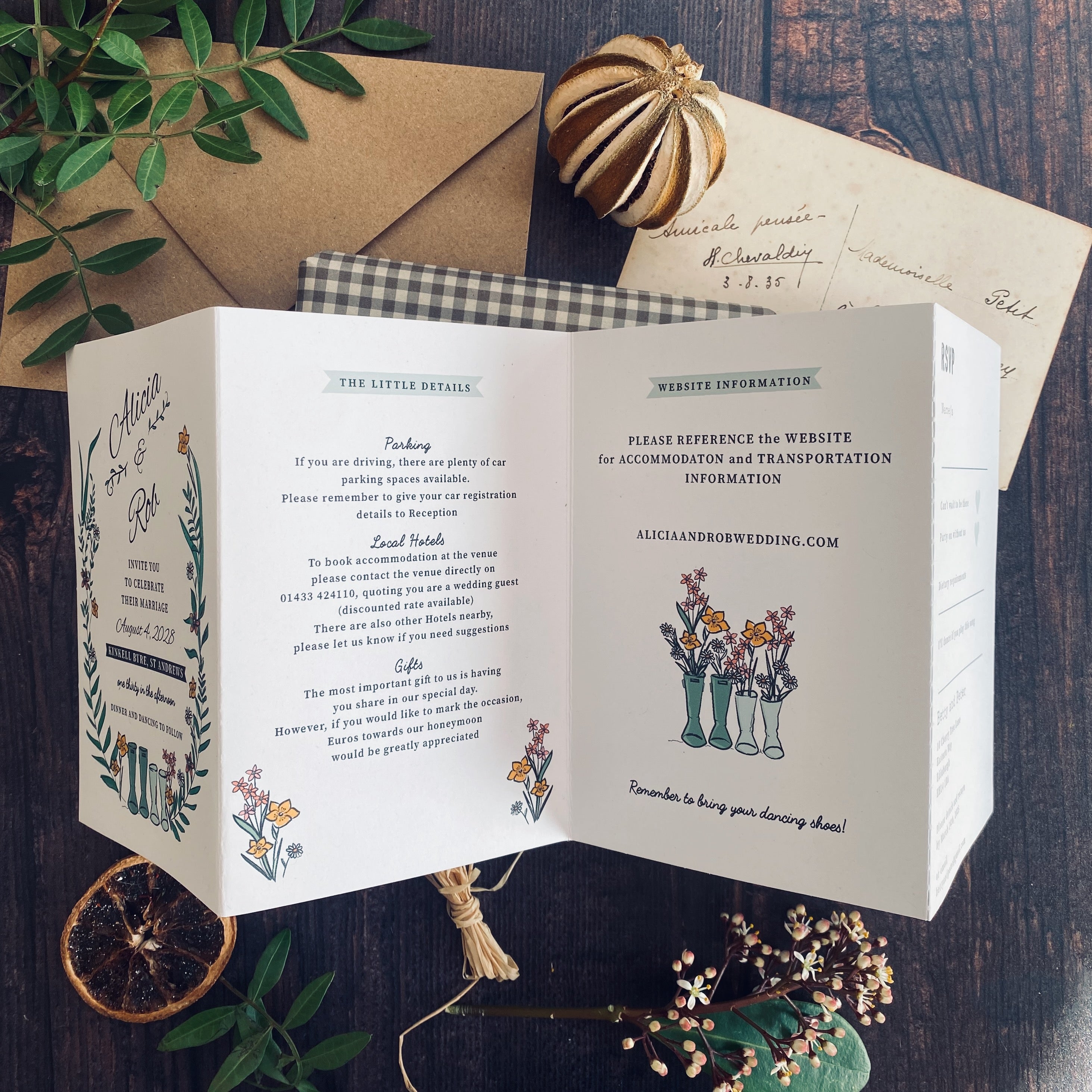 Wellie & Wildflower Four Fold Wedding Invitation
