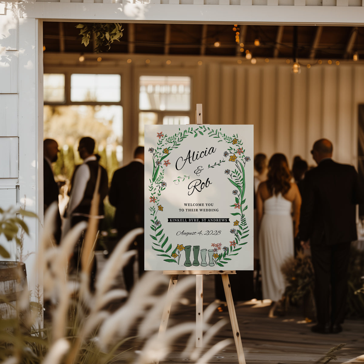 Wellie & Wildflower Welcome Sign