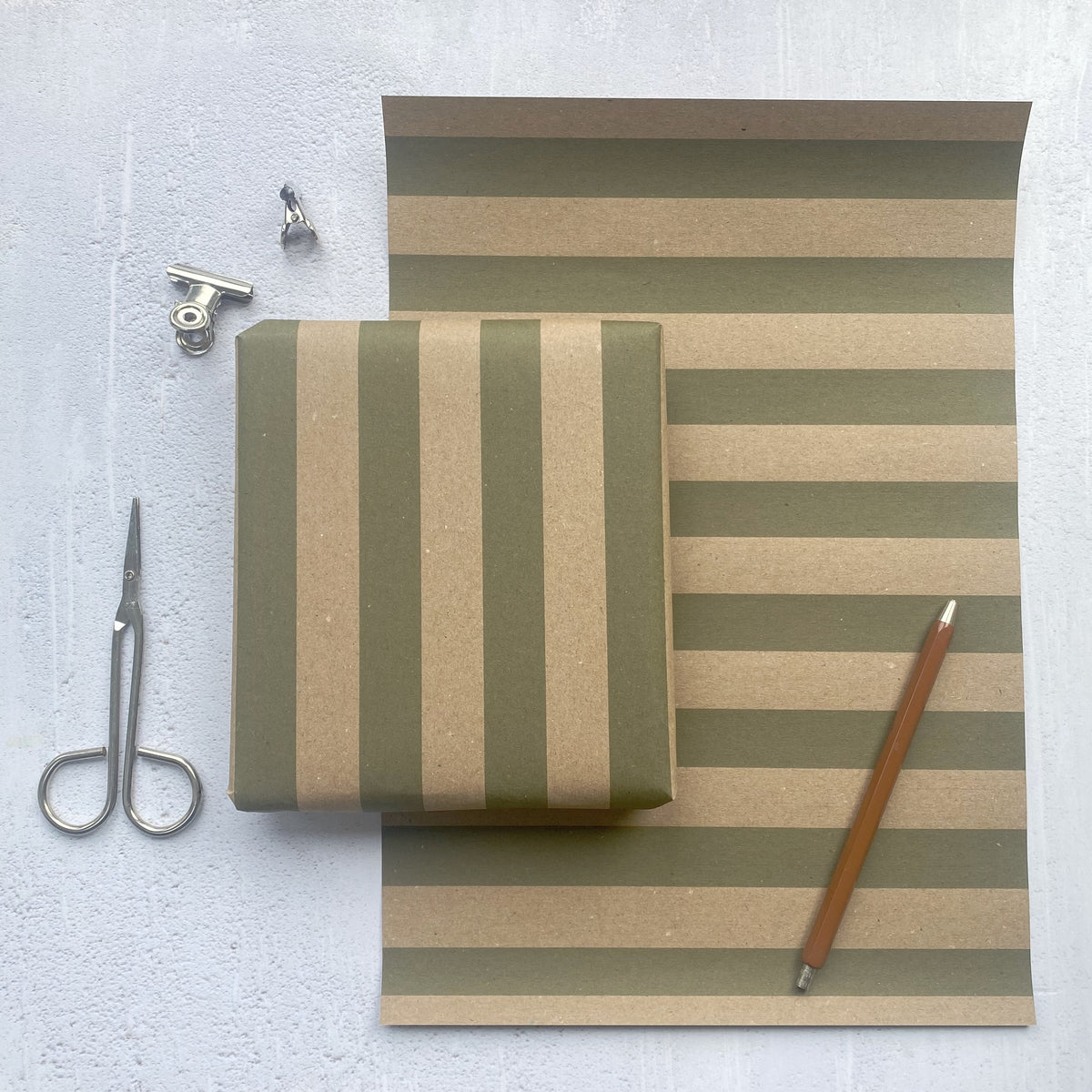 Olive Green Wide Stripe Pattern Fibre 450 x 320mm Size Wrapping Paper Sheet
