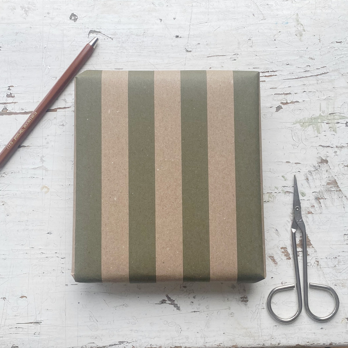 Olive Green Wide Stripe Pattern Fibre 450 x 320mm Size Wrapping Paper Sheet