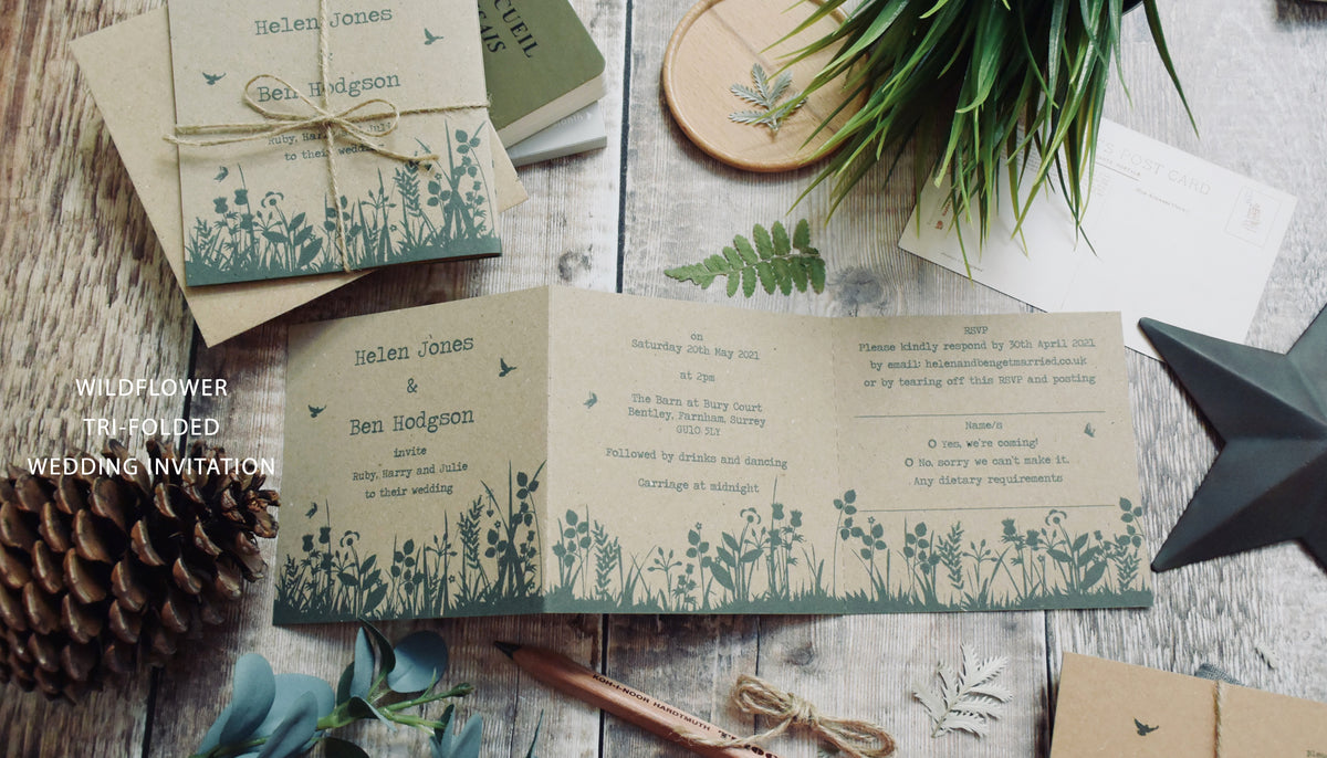 Wildflower Tri Fold Recycled Folded Wedding Invitation