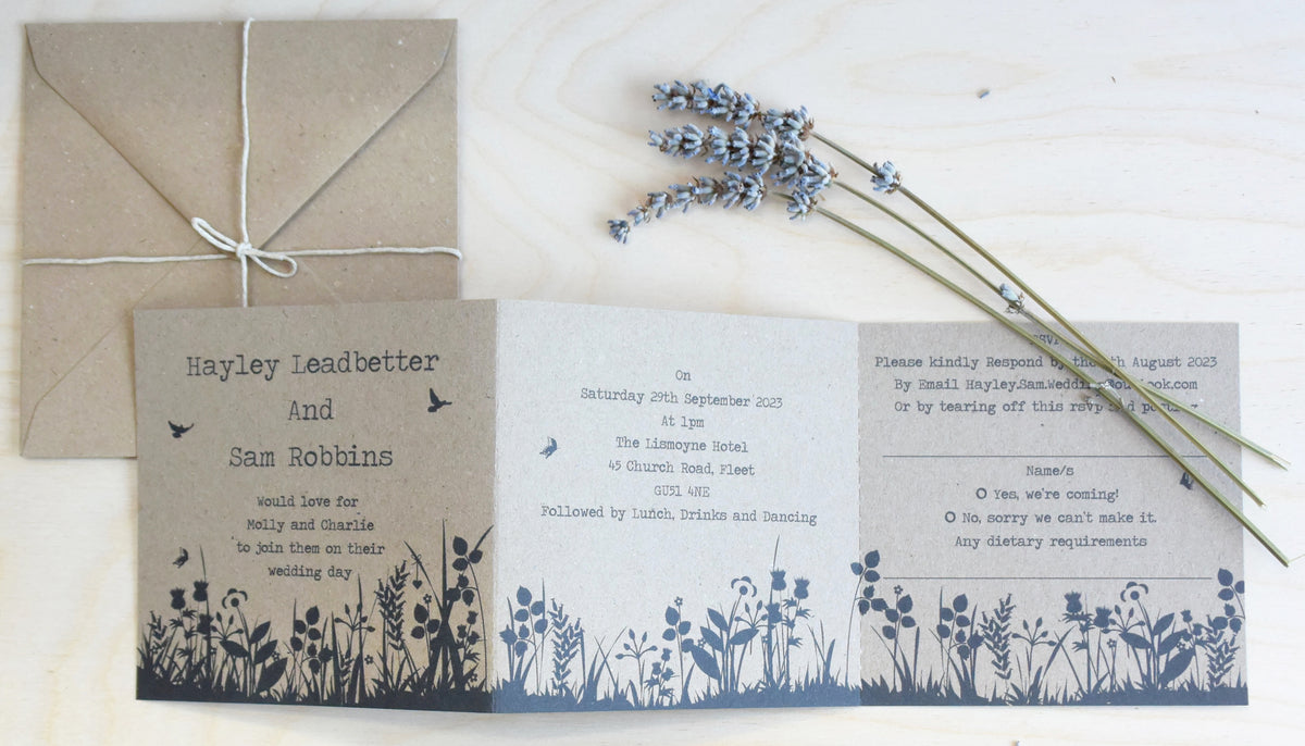 Wildflower Tri Fold Recycled Folded Wedding Invitation