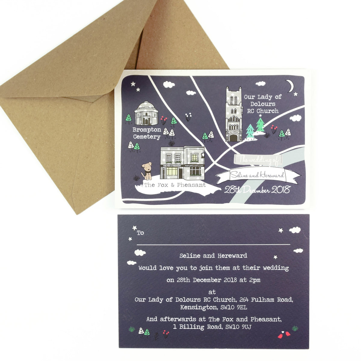 Illustrated Bespoke Map Invitation - Winter Grey Spots (Collection)