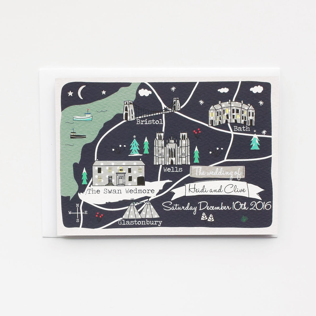 Illustrated Bespoke Map Invitation - Winter Grey Spots (Collection)