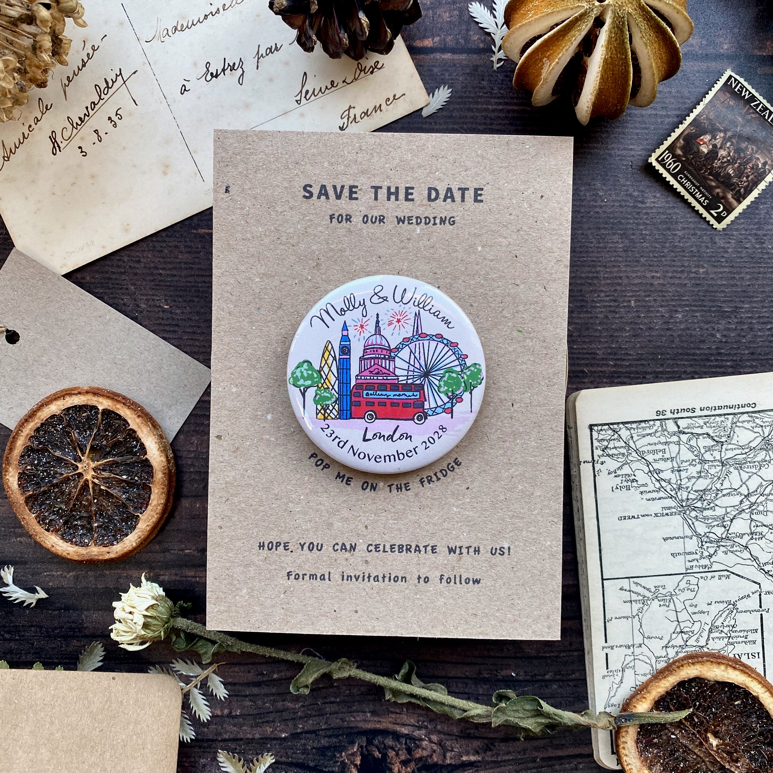 London Skyline Illustration Magnet Save the Date