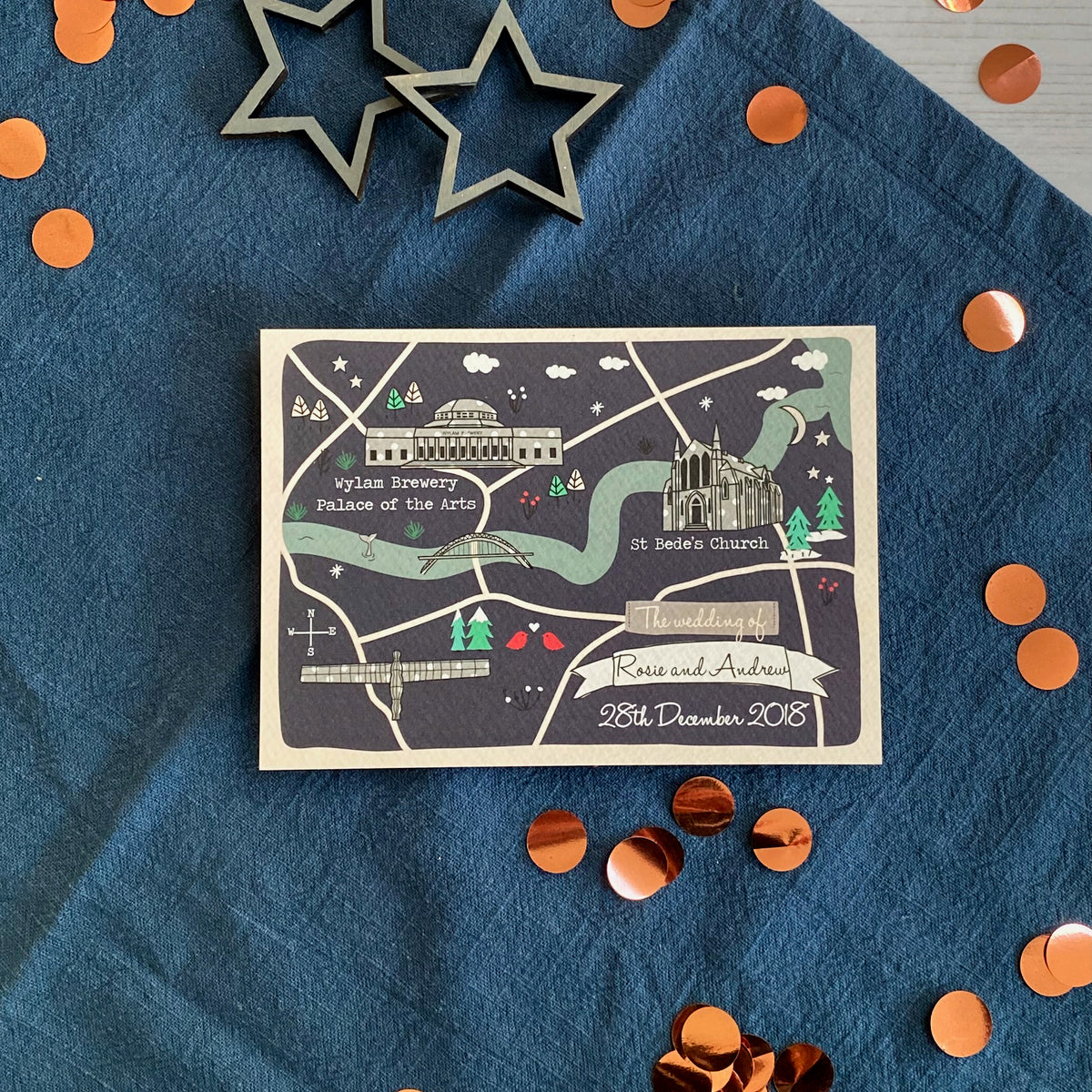 Illustrated Bespoke Map Invitation - Winter Grey Spots (Collection)
