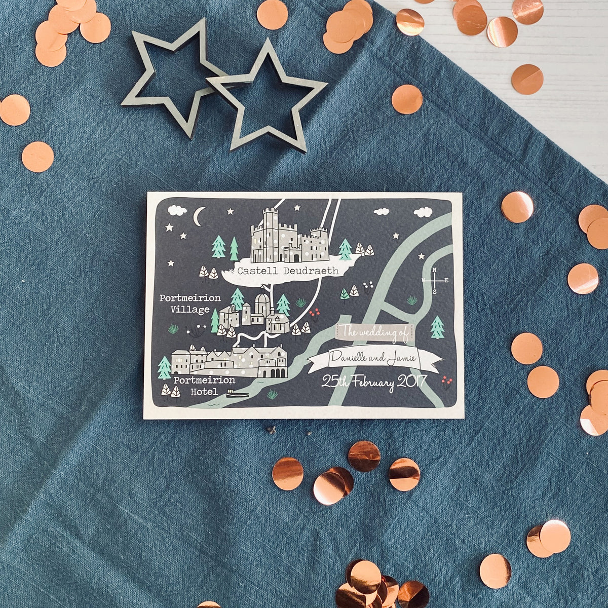 Illustrated Bespoke Map Invitation - Winter Grey Spots (Collection)