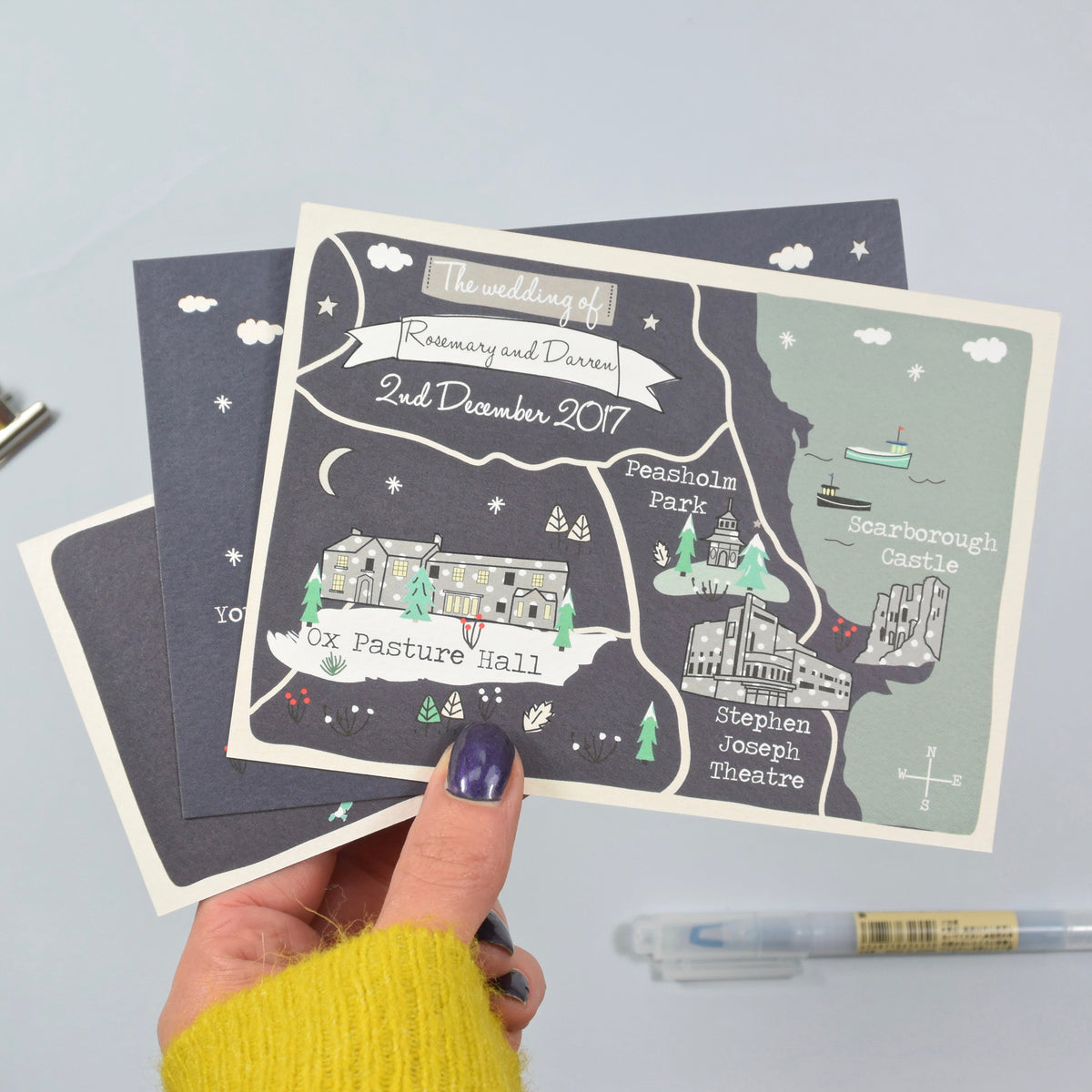 Winter Illustrated Bespoke Map Invitation