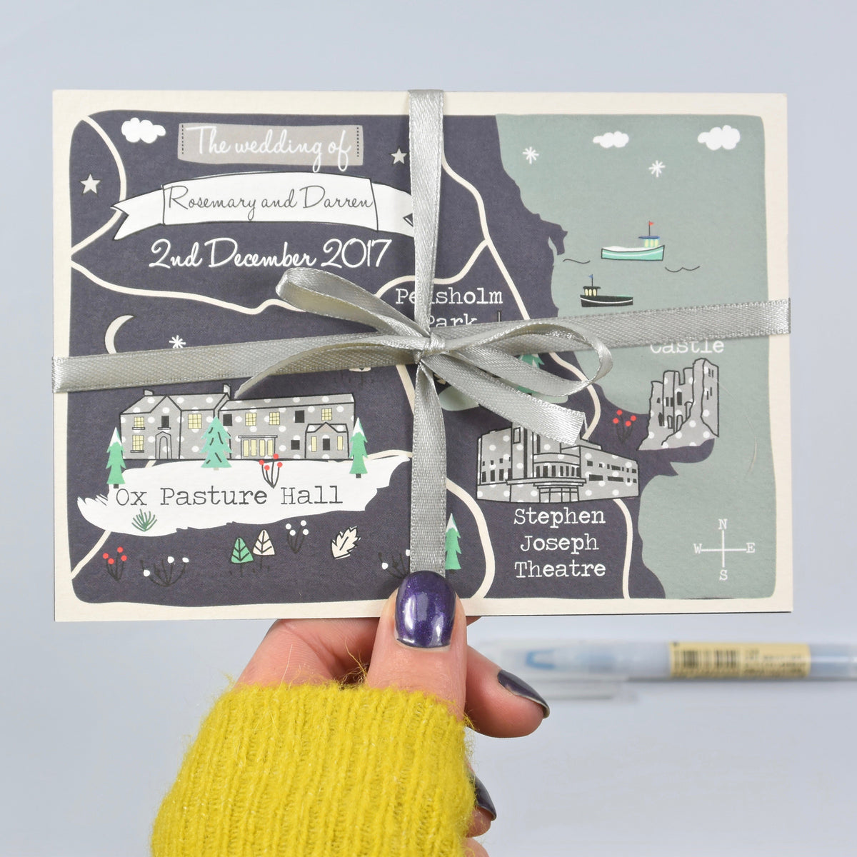 Winter Illustrated Bespoke Map Invitation