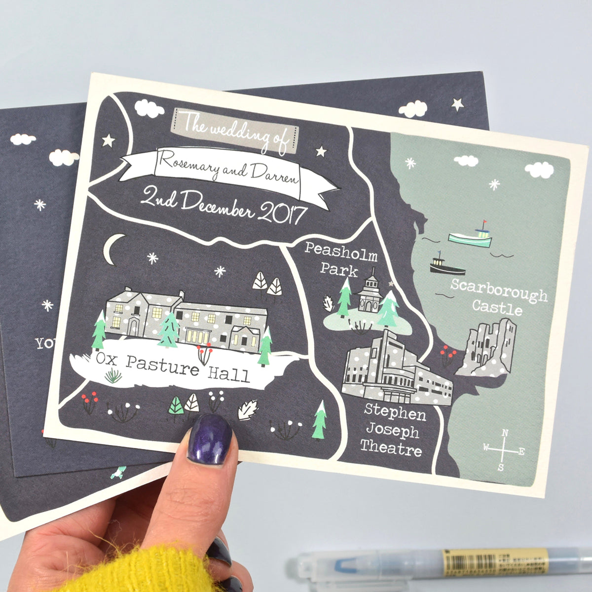 Winter Illustrated Bespoke Map Invitation