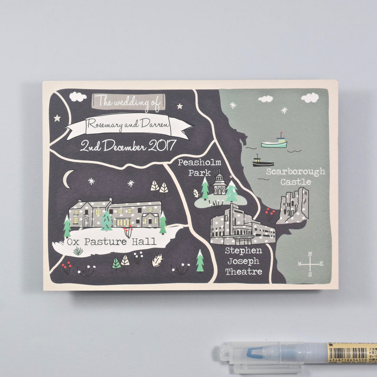 Winter Illustrated Bespoke Map Invitation