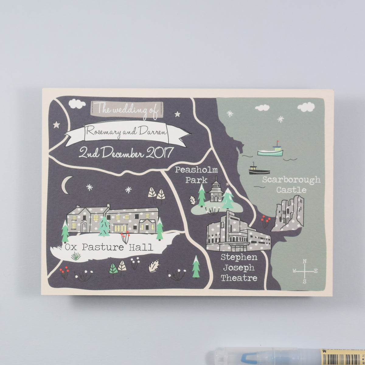Winter Illustrated Bespoke Map Invitation