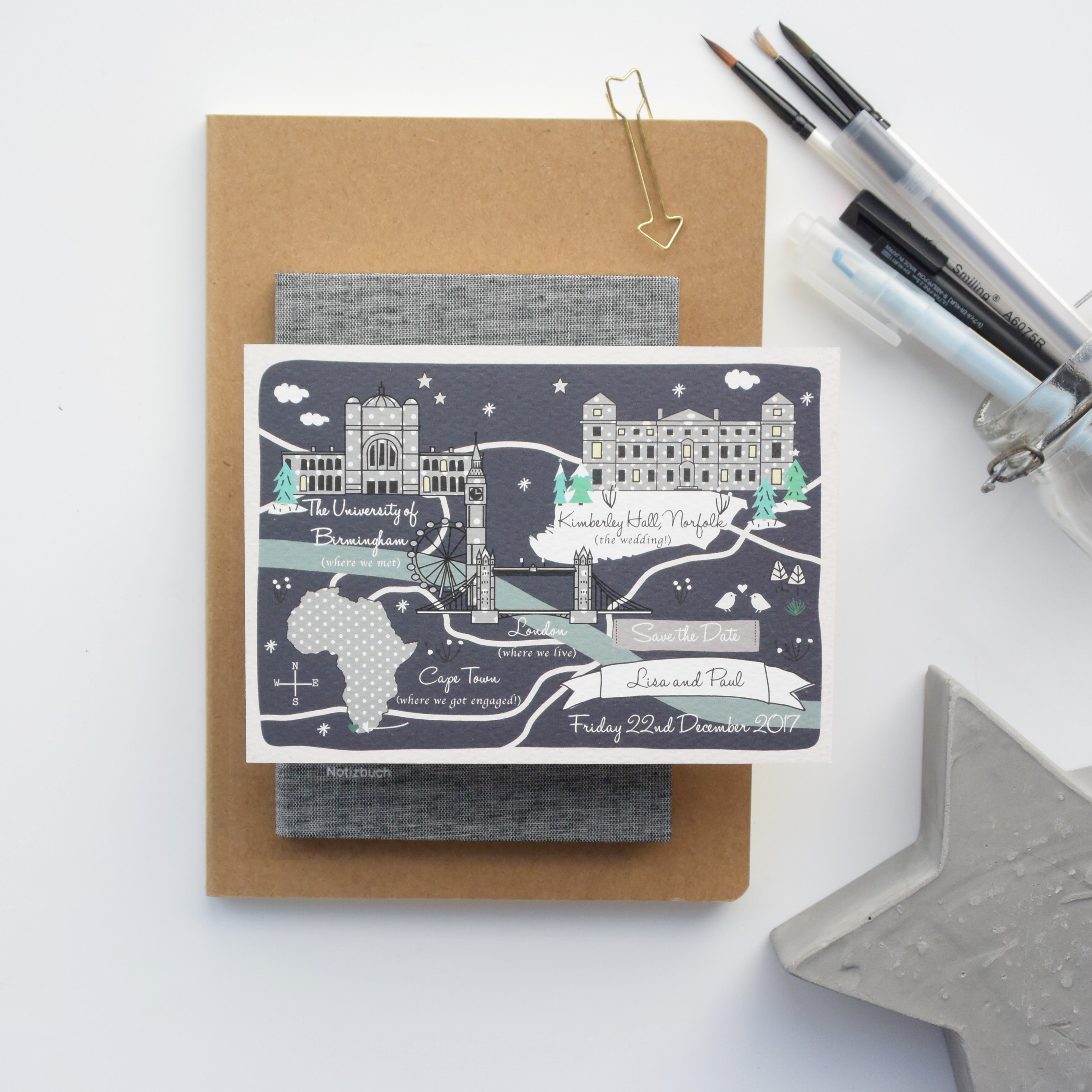 Save the Date Illustrated Bespoke Map - Navy