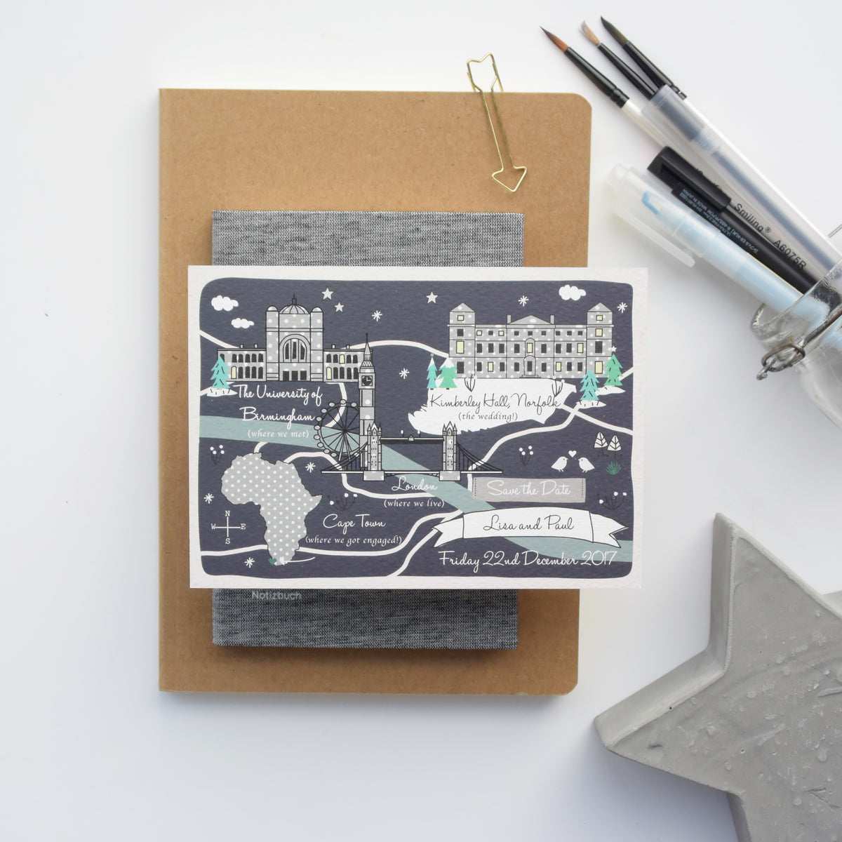 Save the Date Illustrated Bespoke Map - Navy
