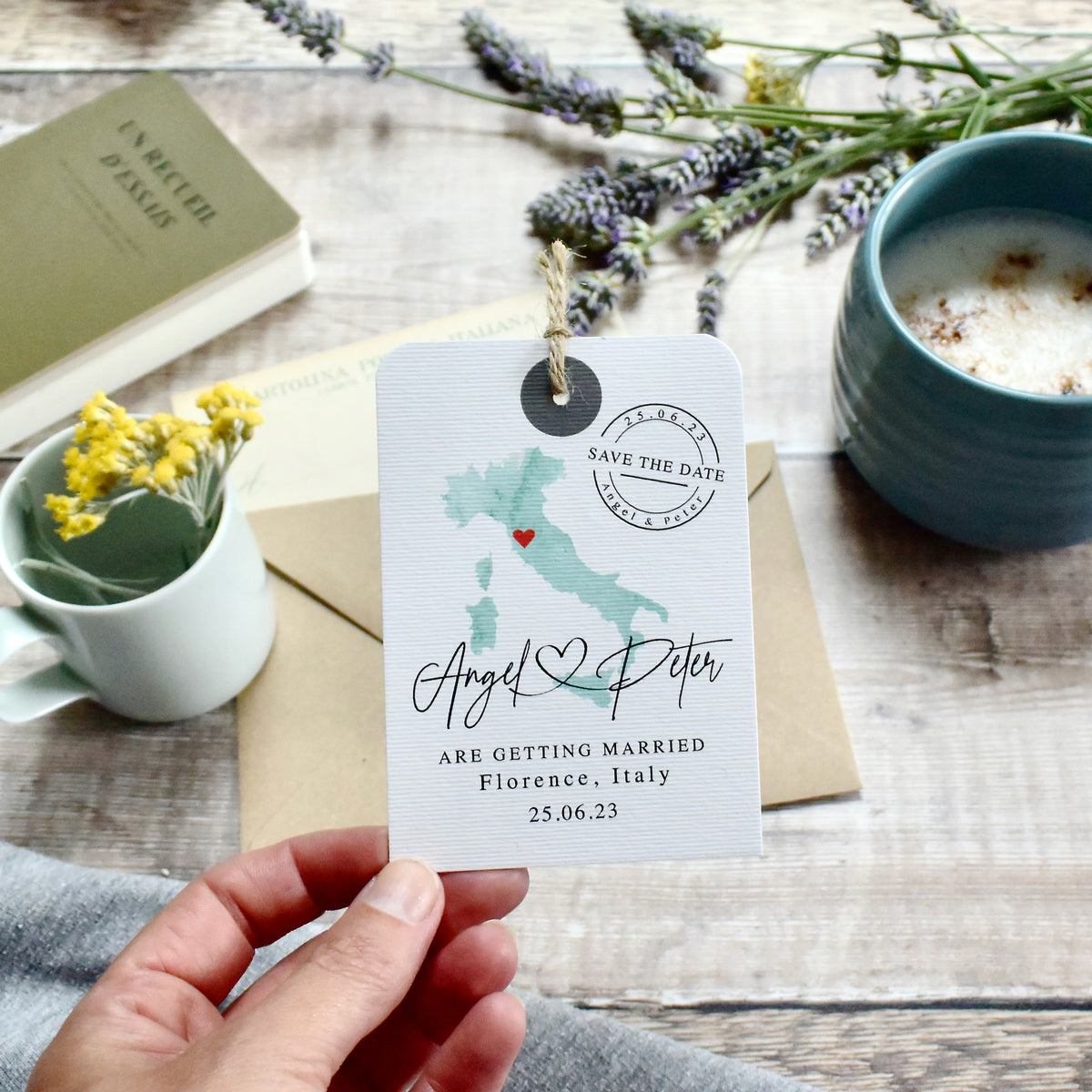 Save The Date Luggage Tag Map Wedding Invitation