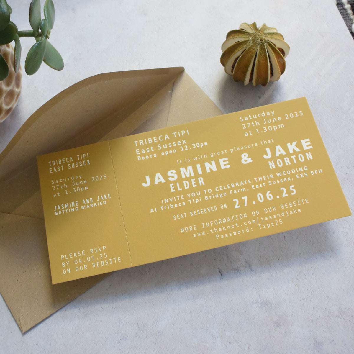 Ticket Style Wedding Invitation