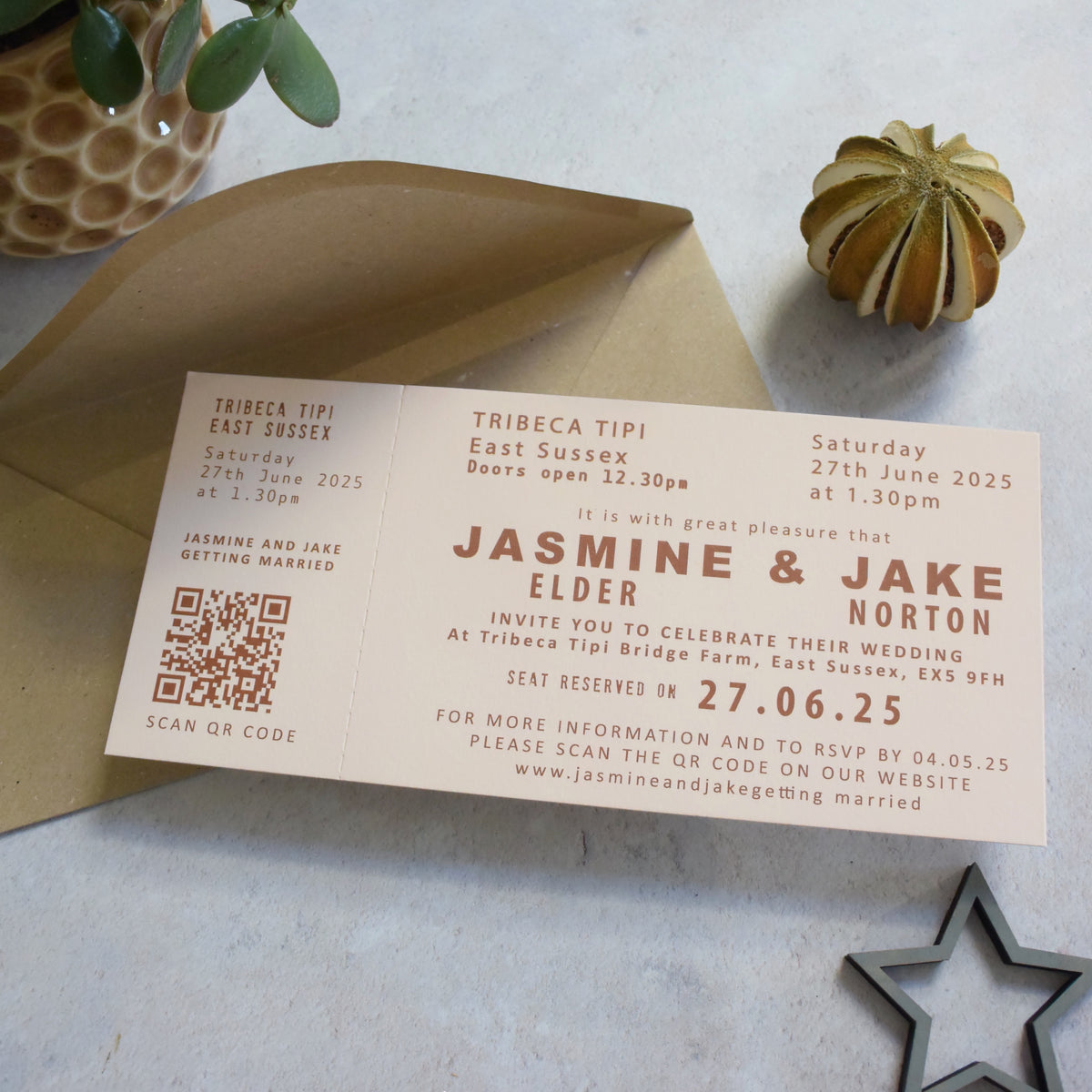 Ticket Style Wedding Invitation