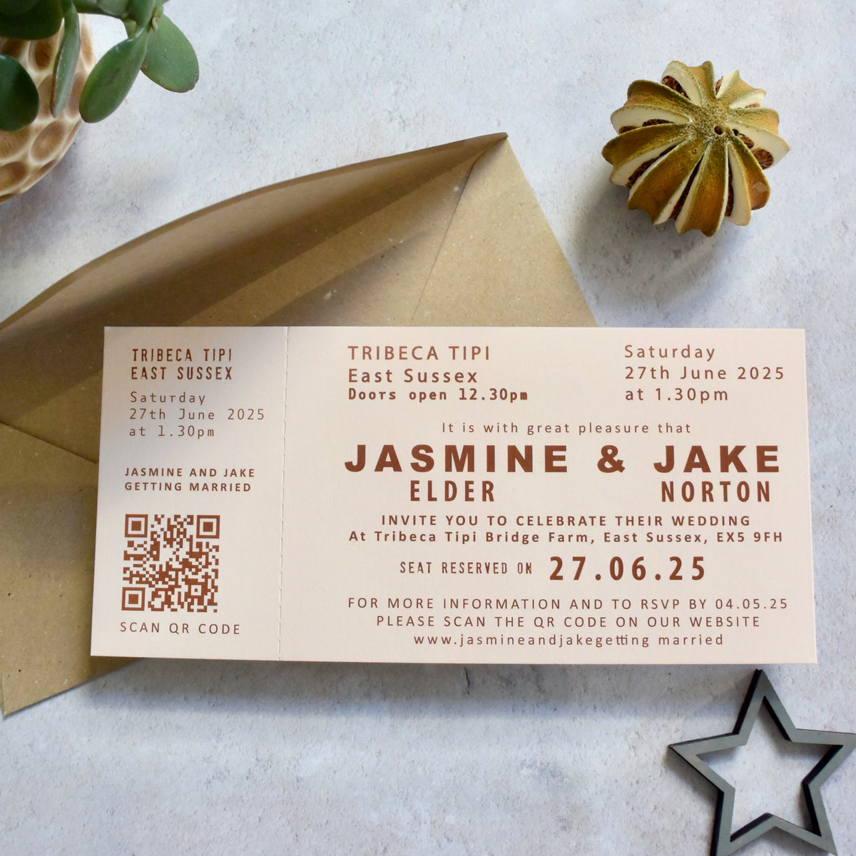 Ticket Style Wedding Invitation