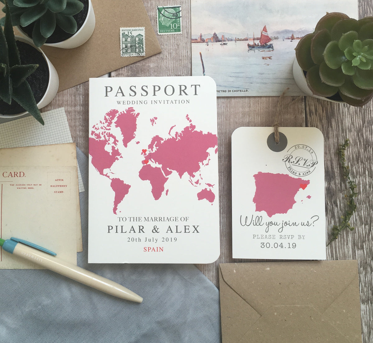 World Map Passport Invitation