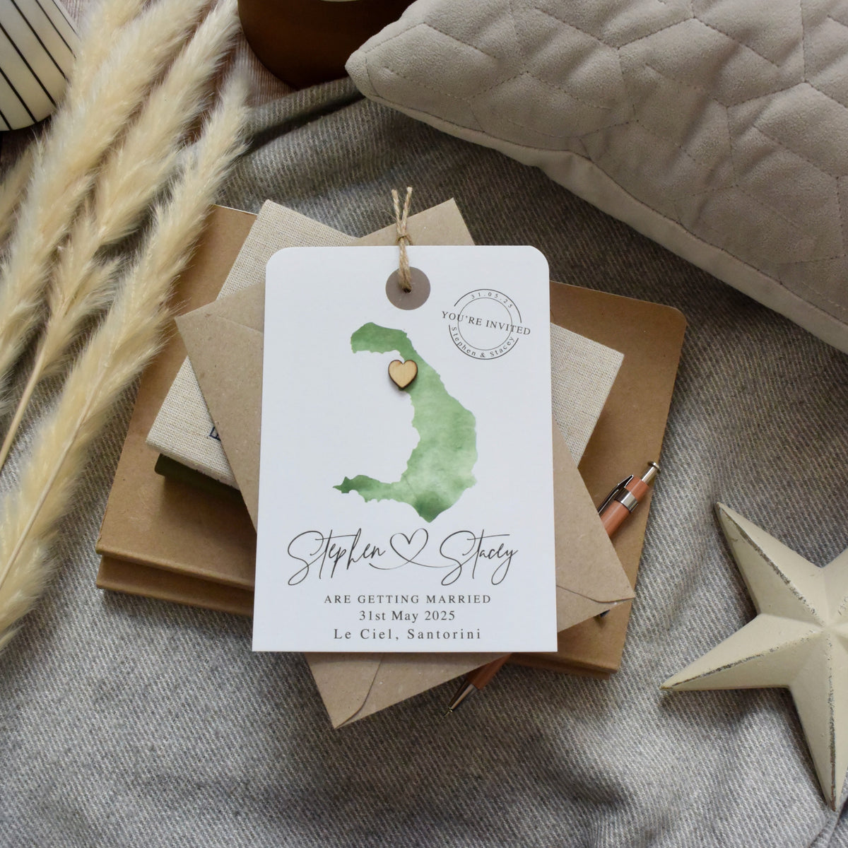 Watercolour Style Luggage Tag Wedding Invitation