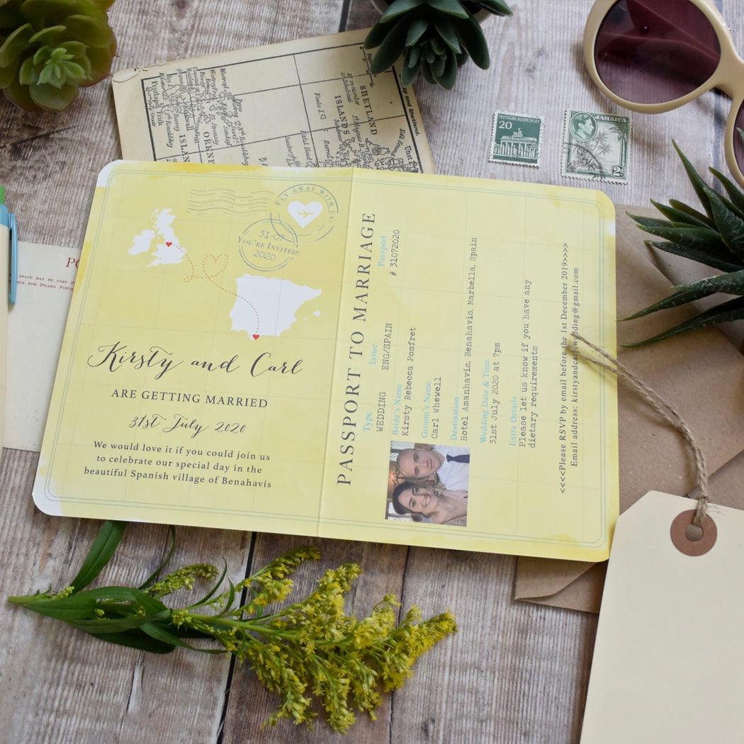 Passport Wedding Invitation - Watercolour Style
