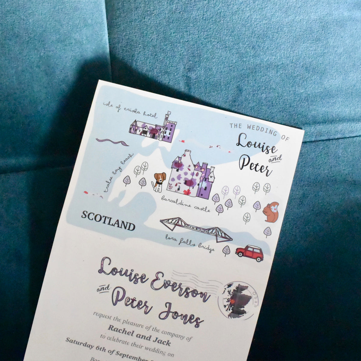 BESPOKE ILLUSTRATED FOLDED WEDDING INVITATION WITH TIMELINE