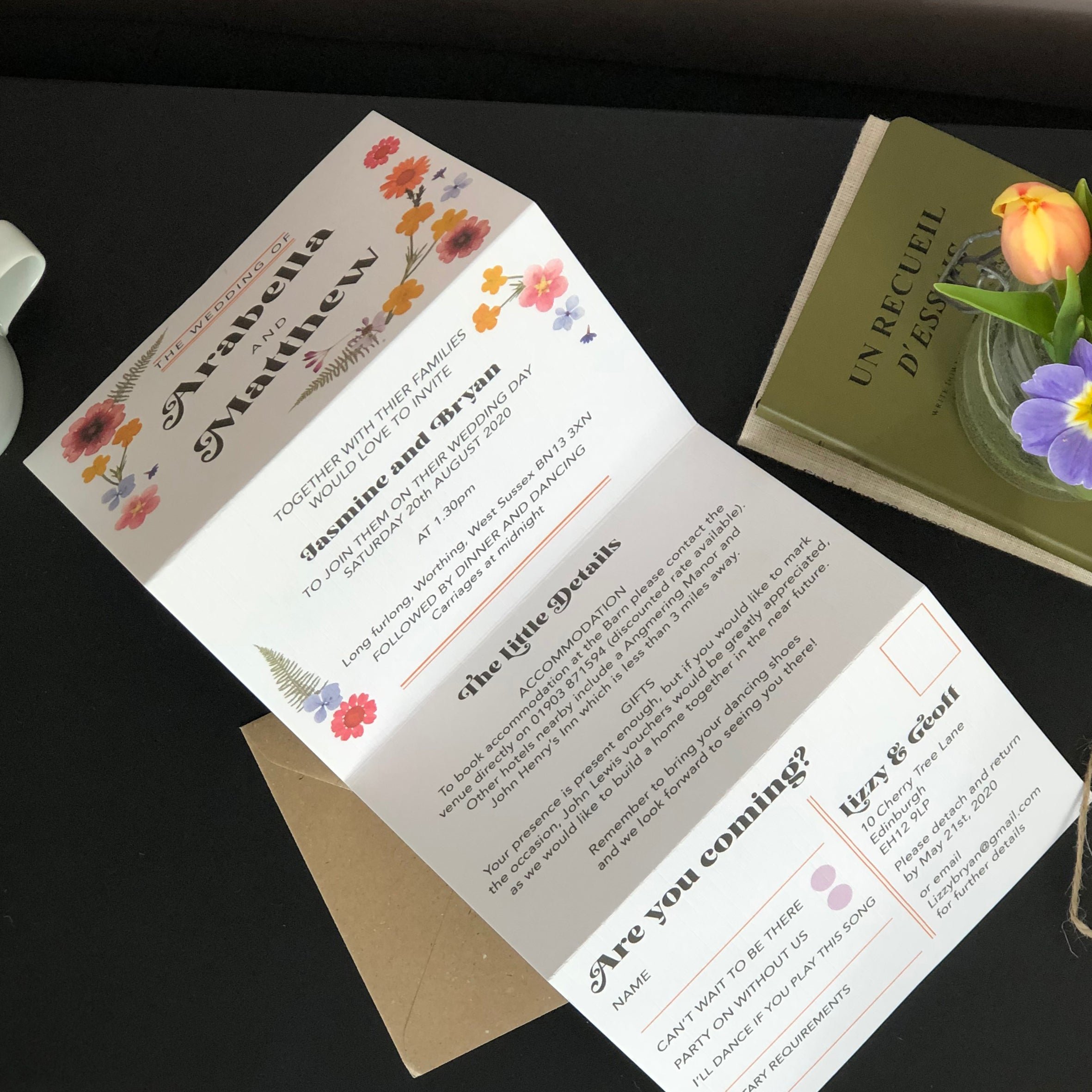 Retro Style Pressed Flower Wedding Invitation