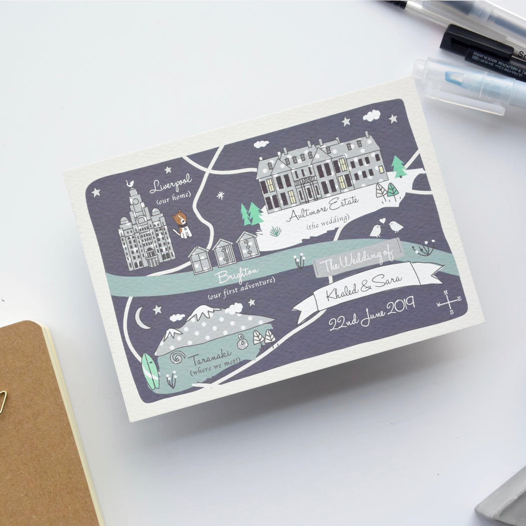 Save the Date Illustrated Bespoke Map - Navy