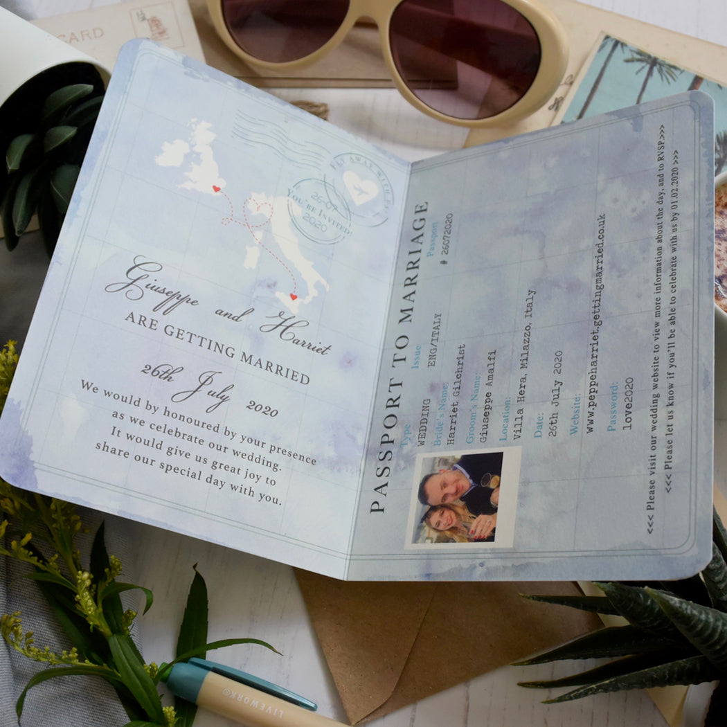 Passport Wedding Invitation - Watercolour Style