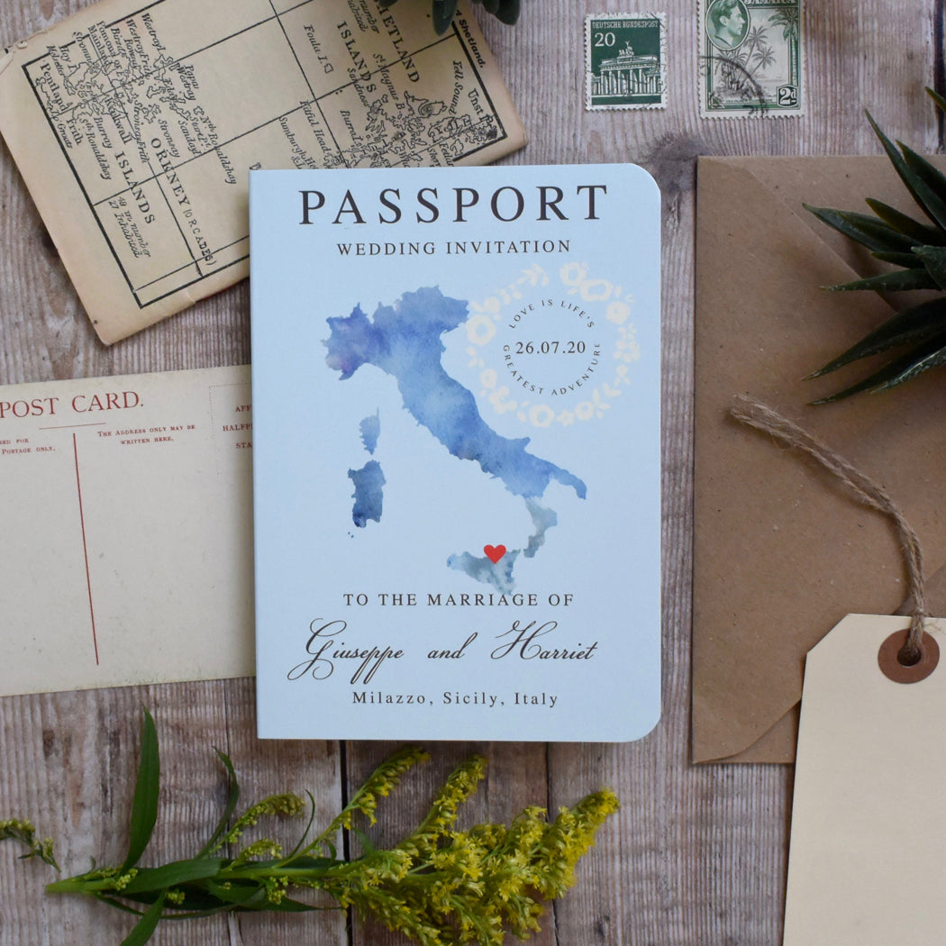 Passport Wedding Invitation - Watercolour Style
