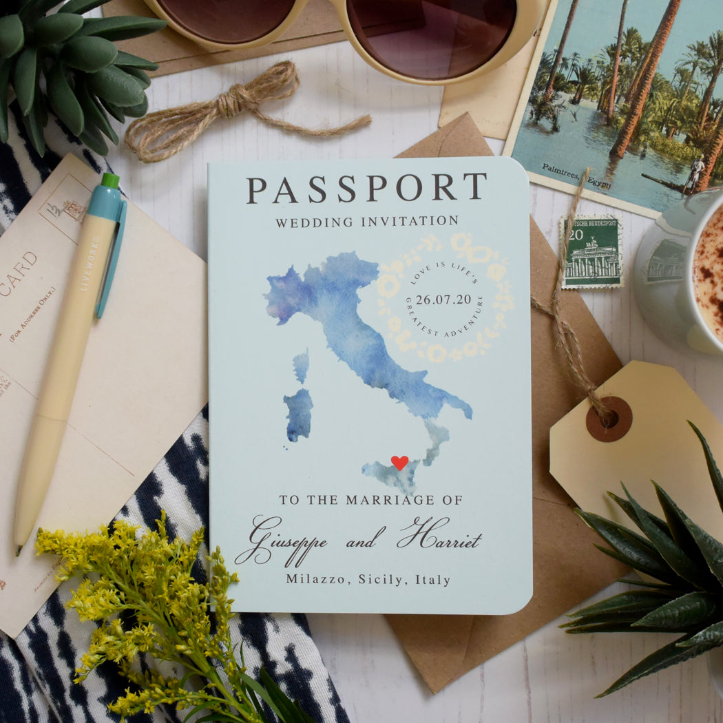 Passport Wedding Invitation - Watercolour Style