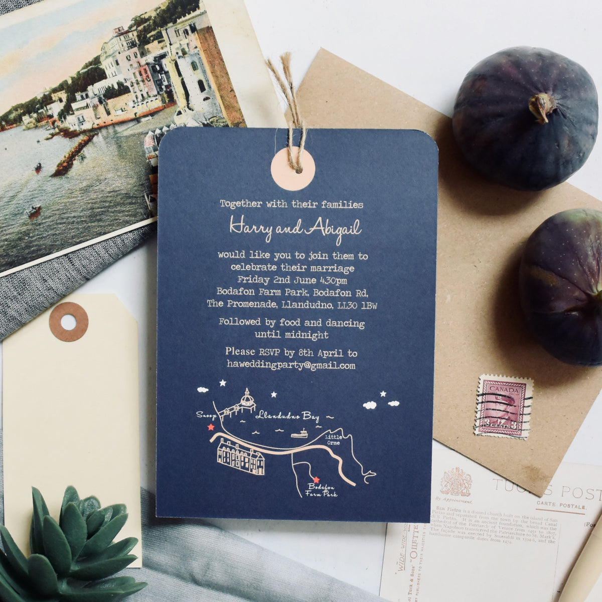Luggage Tag Map Wedding Invitation
