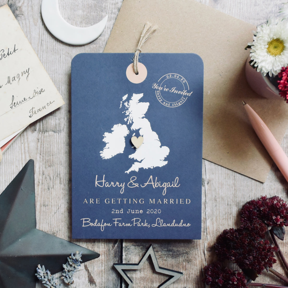 Luggage Tag Map Wedding Invitation
