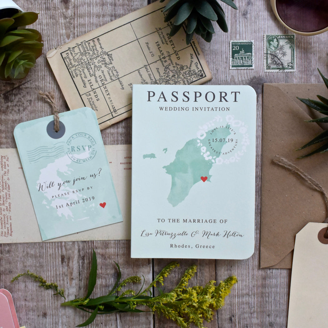Passport Wedding Invitation - Watercolour Style