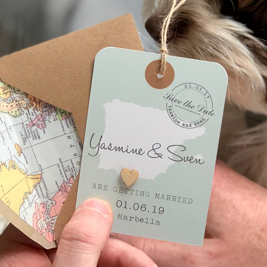 Bespoke Map Luggage Tag with wooden heart