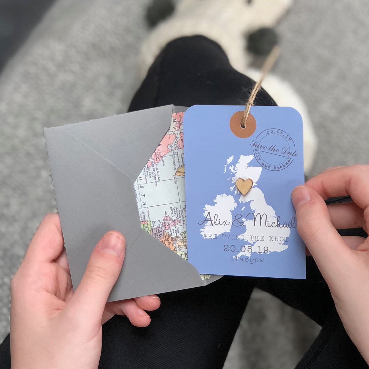 Bespoke Map Luggage Tag with wooden heart