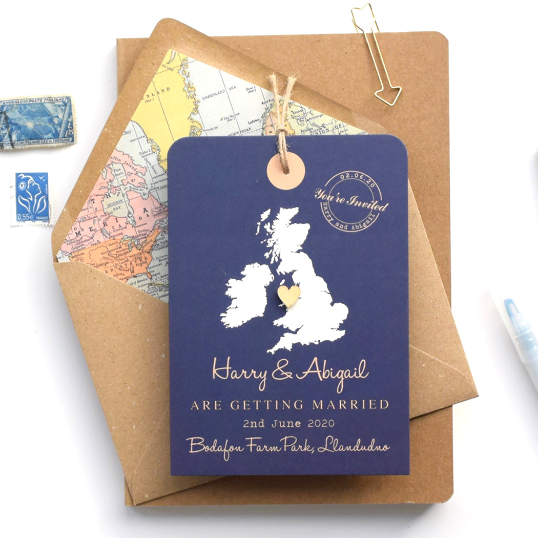 Luggage Tag Map Wedding Invitation