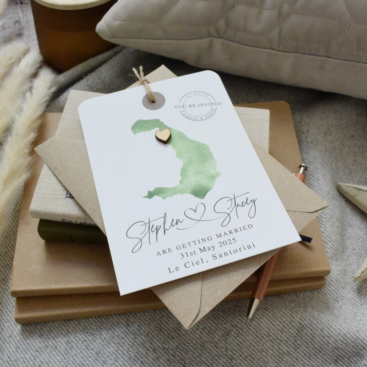 Watercolour Style Luggage Tag Wedding Invitation