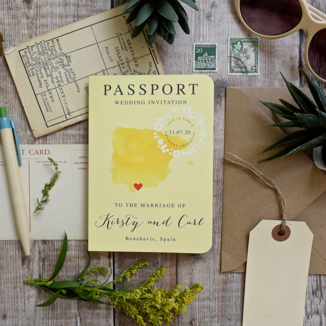 Passport Wedding Invitation - Watercolour Style
