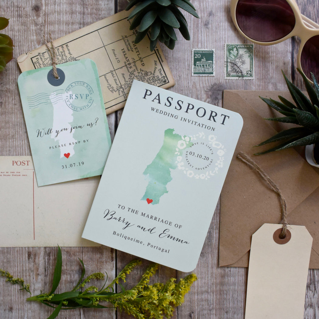 Passport Wedding Invitation - Watercolour Style