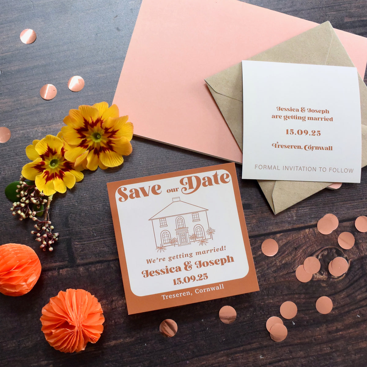 Retro Style Venue Illustration Save the Date