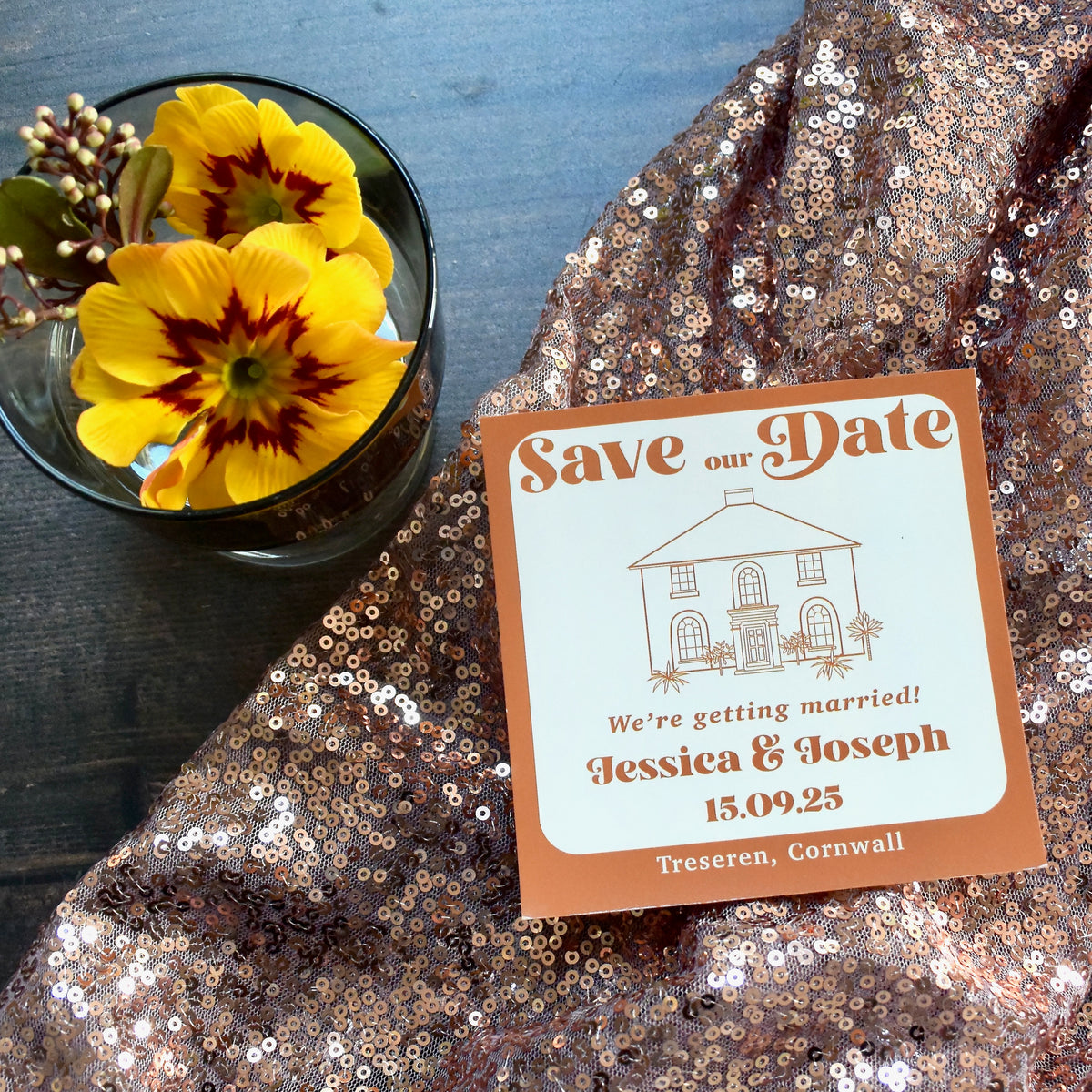 Retro Style Venue Illustration Save the Date