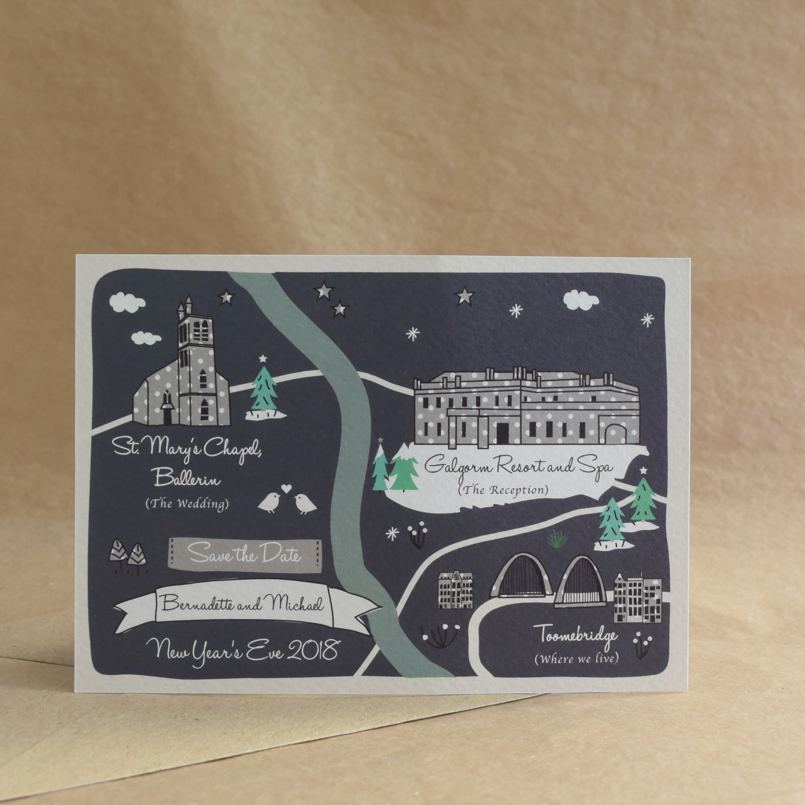Save the Date Illustrated Bespoke Map - Navy