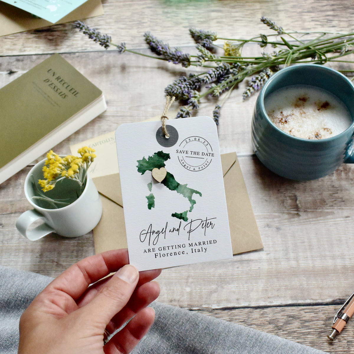 Save The Date Luggage Tag Map Wedding Invitation