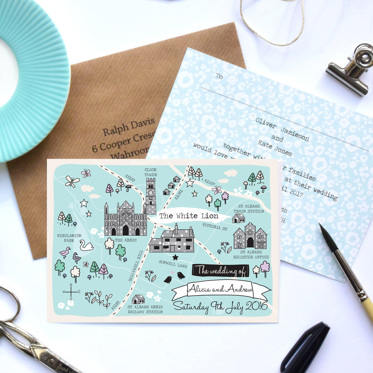 Spring/Summer Illustrated Bespoke Map Invitation