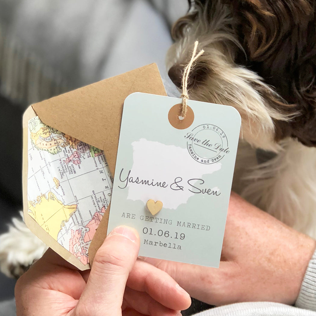 Bespoke Map Luggage Tag with wooden heart