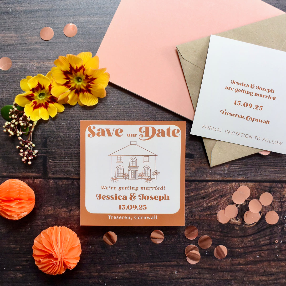 Retro Style Venue Illustration Save the Date