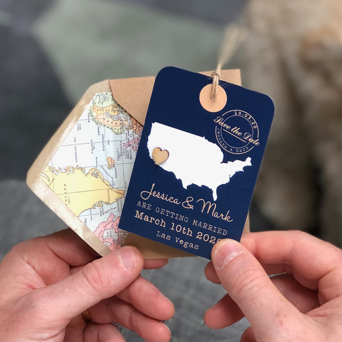 Bespoke Map Luggage Tag with wooden heart